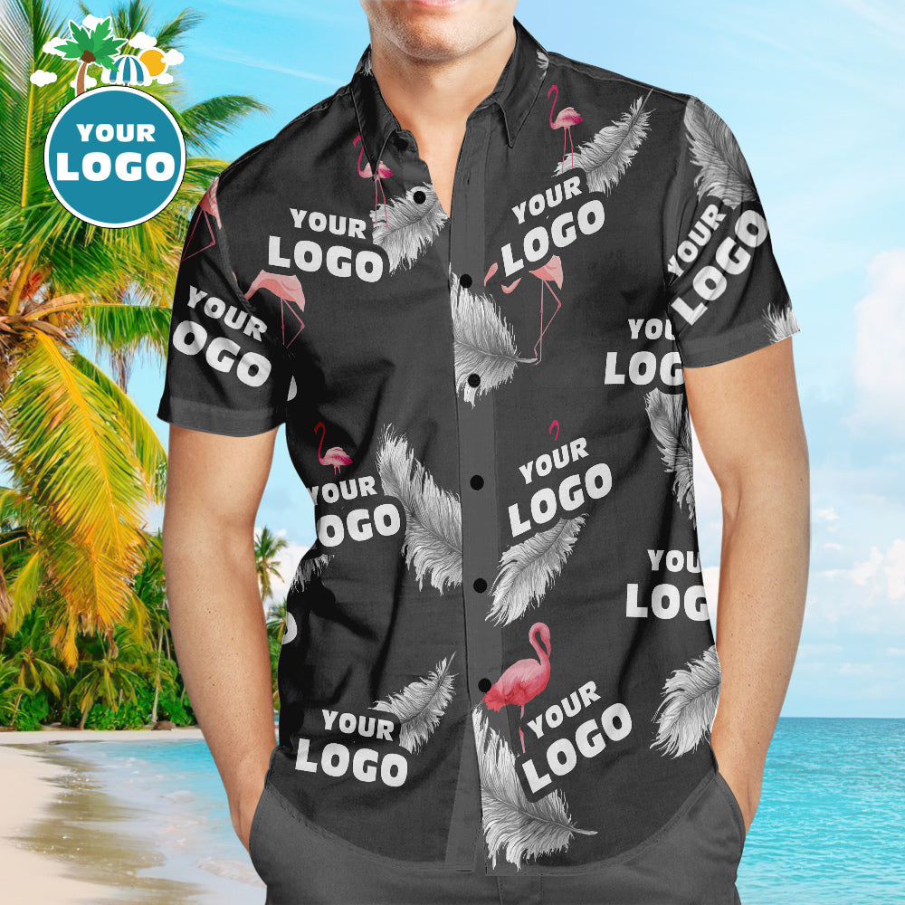 Custom Logo Hawaiian Shirts Colorful Flamingo Design Aloha Beach Shirt For Men