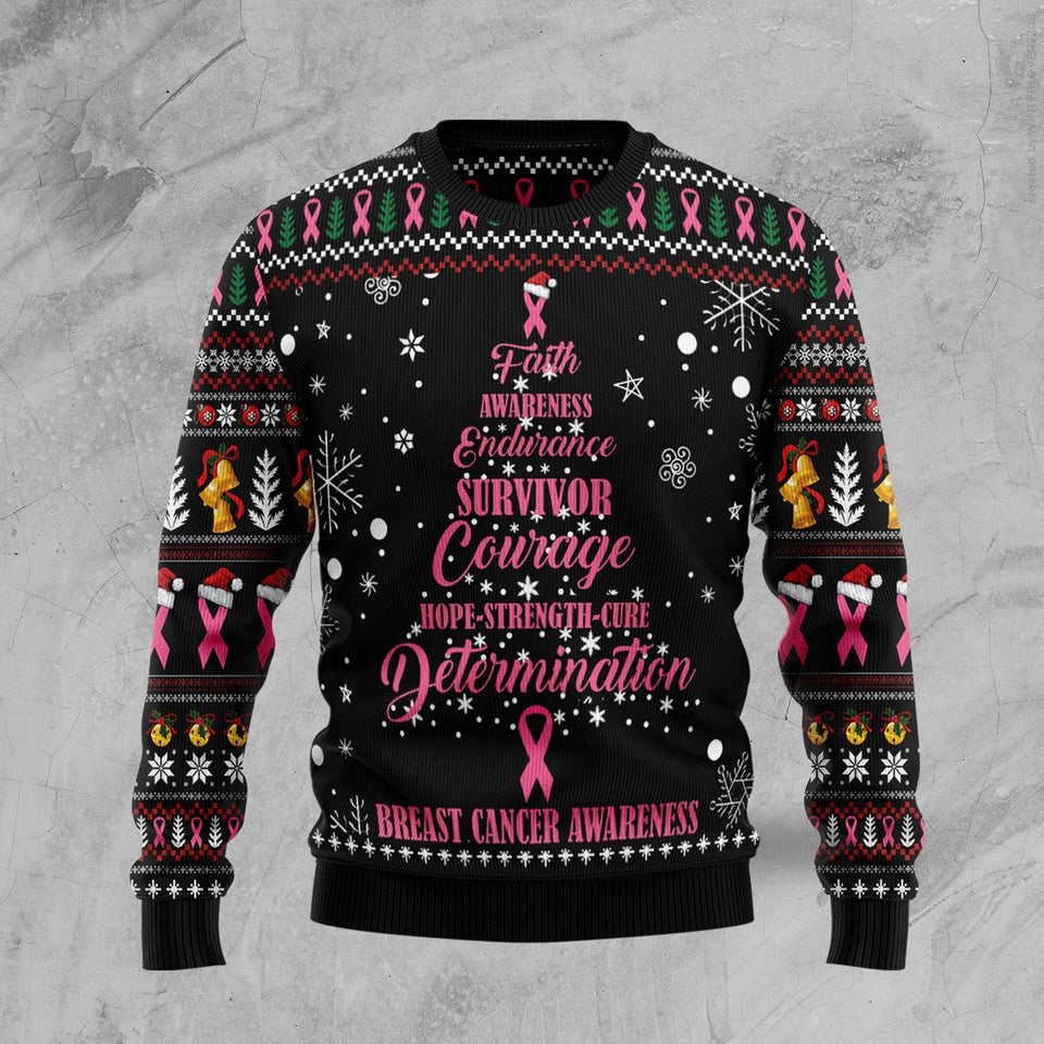 Breast Cancer Christmas Tree Ugly Christmas Sweater 