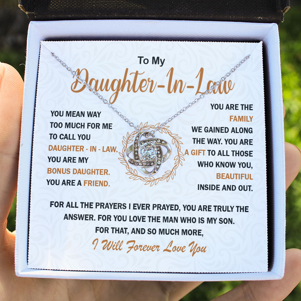To My Daughter-in-law Necklace Gift, You are my bonus daughter, my friend, my family - Love Knot, Alluring, Eternal Hope Necklace LX053D