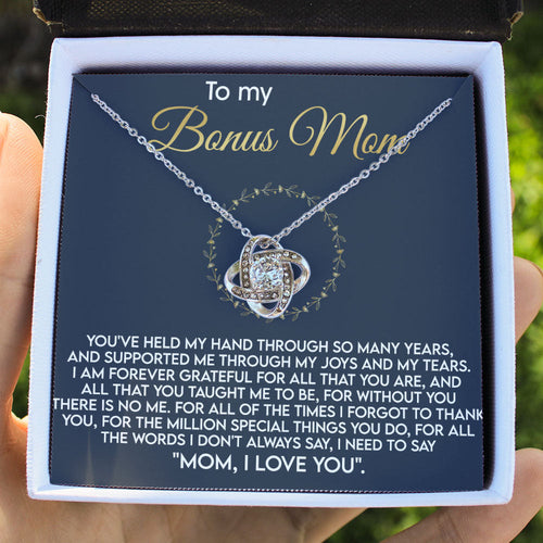 To My Bonus Mom Necklace Gift - Mom, I Love You - Love Knot, Alluring Beauty, Eternal Hope Necklace LX070D