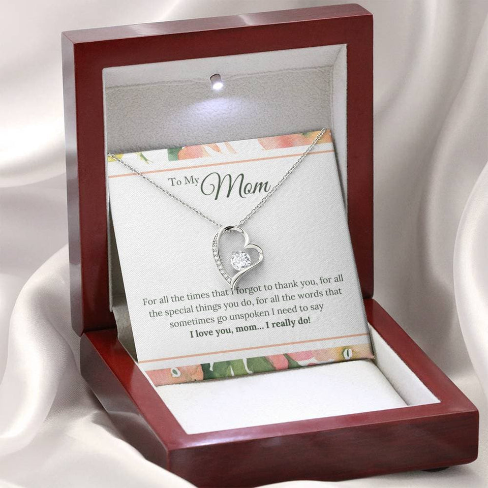 I Love You Mom I Really Do Forever Love Necklace (14K White Gold Finish)