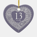 13 Years Lace Anniversary Heart Photo Ceramic Ornament