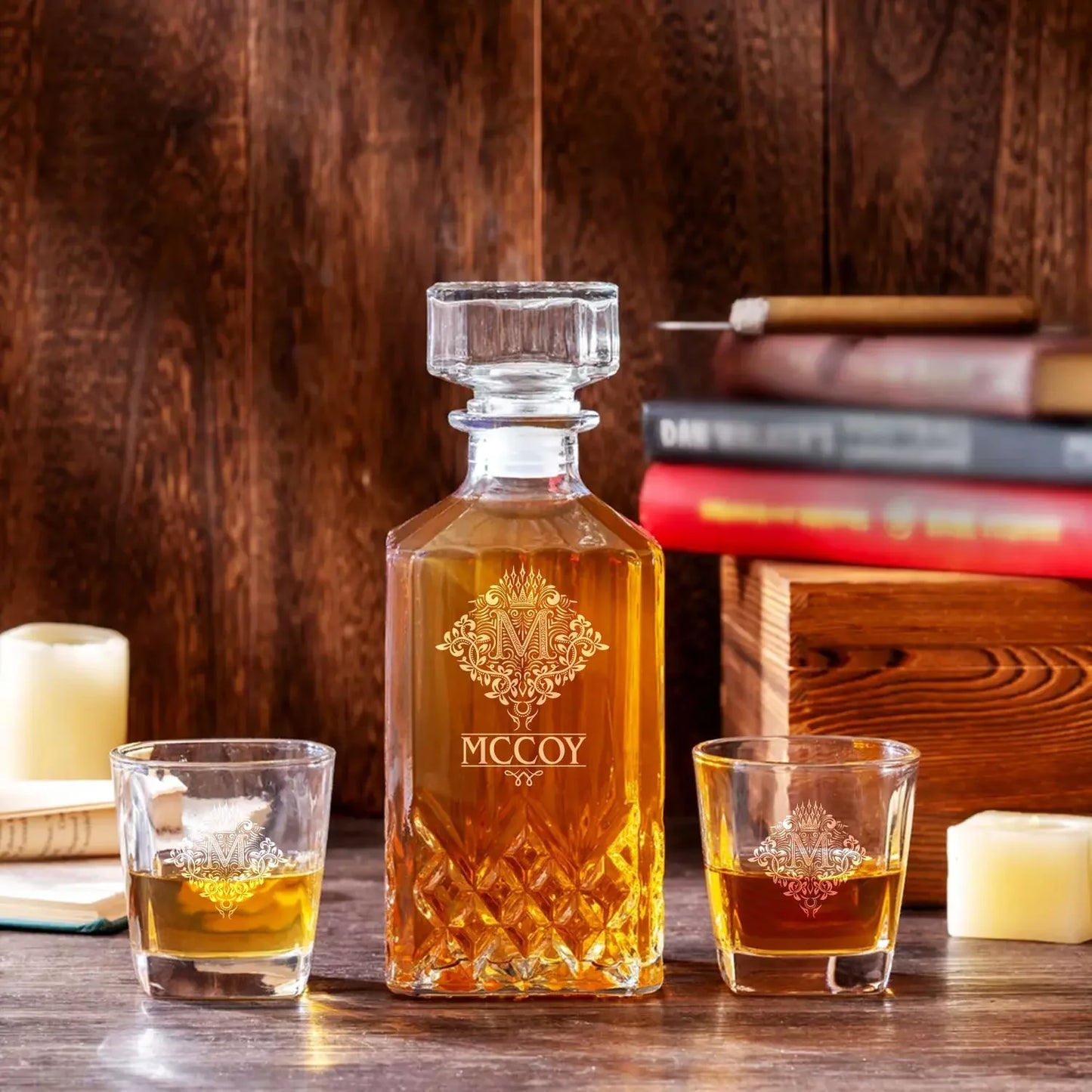 MCCOY Personalized Decanter Set wooden box and Ice 5