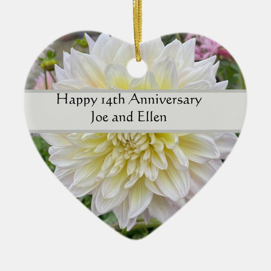 14Th Anniversary Dahlia  Ceramic Ornament