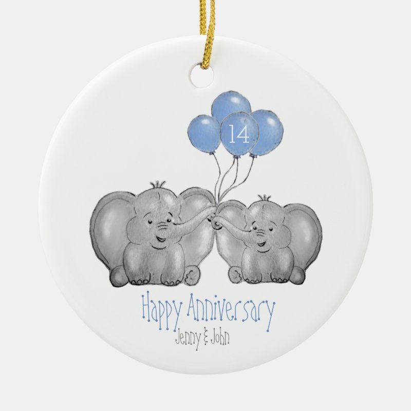 14Th Ivory Wedding Anniversary Elephant Gift Ceramic Ornament