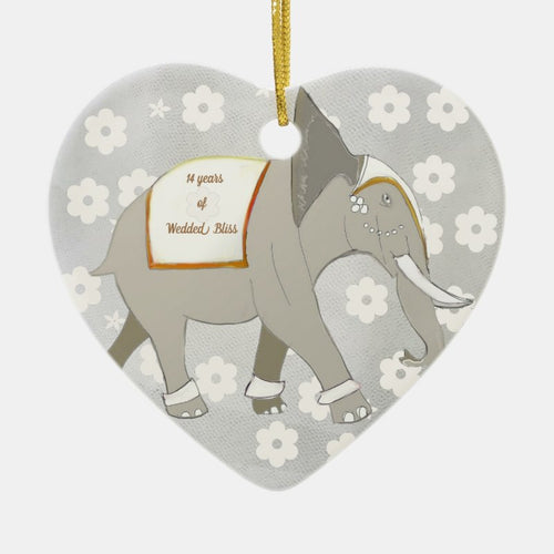 14Th Wedding Anniversary Elephant Ceramic Ornament