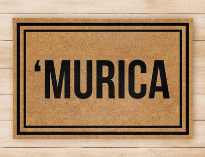 Outdoor Mat- American Murica Black Square Outline Beige Door Mat Home Decor