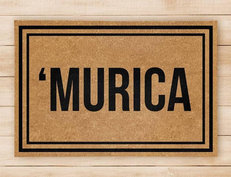 Outdoor Mat- American Murica Black Square Outline Beige Door Mat Home Decor