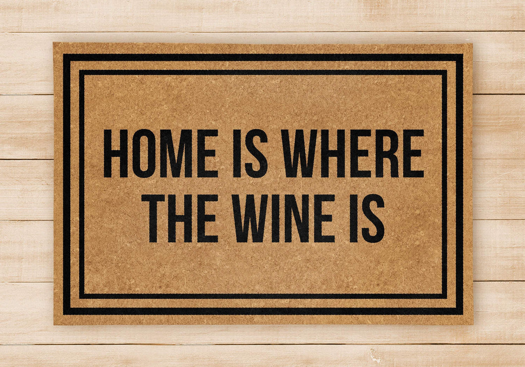 Outdoor Mat- Home Is Where The Wine Is Black Square Outline Beige Door Mat Home Decor