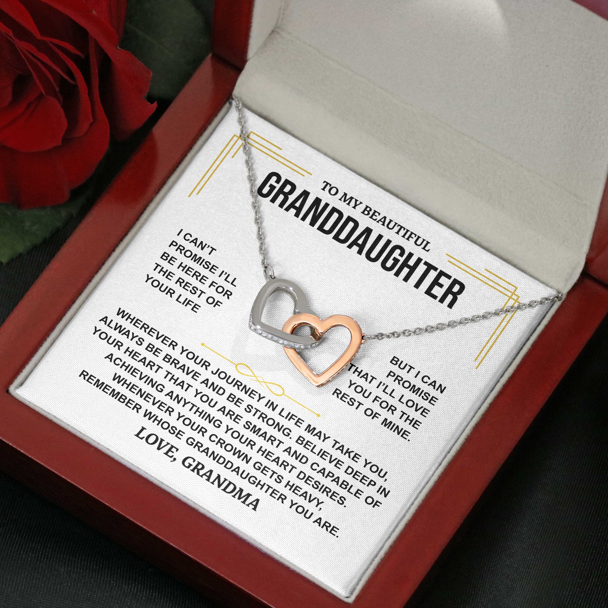 To My Granddaughter - Gold Vermeil Personalized Gift Set - Interlocking Hearts Necklace - Love, Grandma