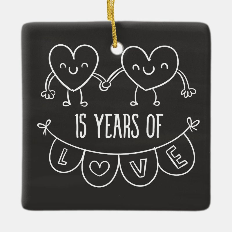 15Th Anniversary Gift Chalk Hearts Ceramic Ornament