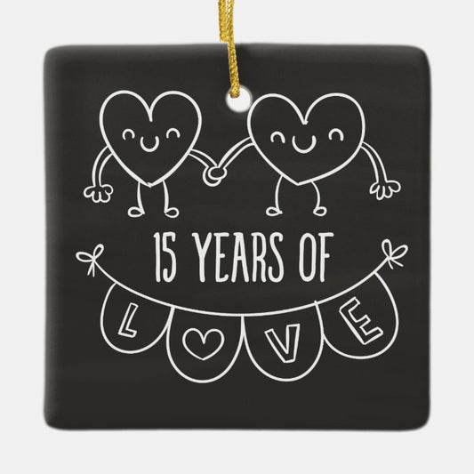 15Th Anniversary Gift Chalk Hearts Ceramic Ornament