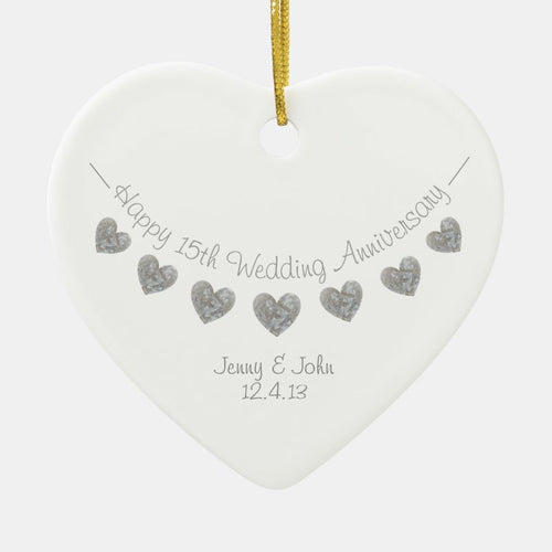 15Th Crystal Wedding Anniversary Heart Ornament
