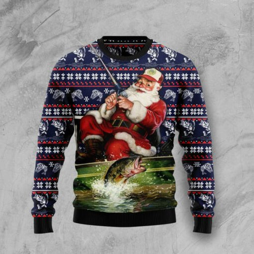 Santa Fishing Ugly Christmas Sweater 