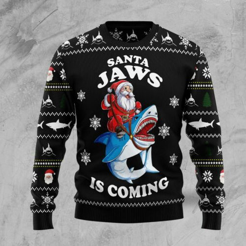 Santa Jaws Is Coming Ugly Christmas Sweater 
