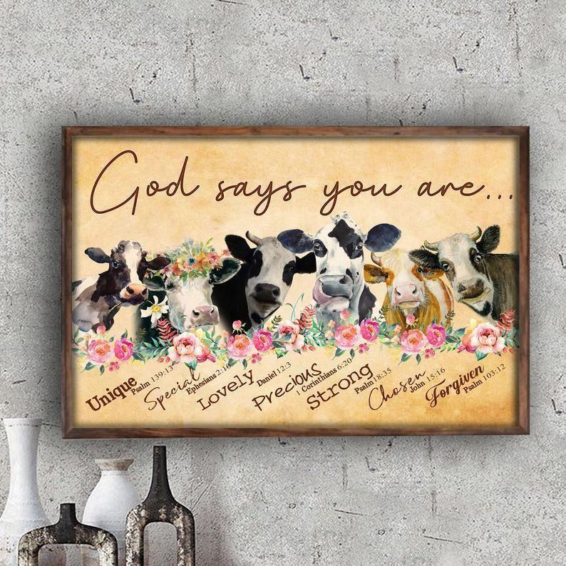 God says you are Cow Canvas Wall Art, Canvas Home Decor