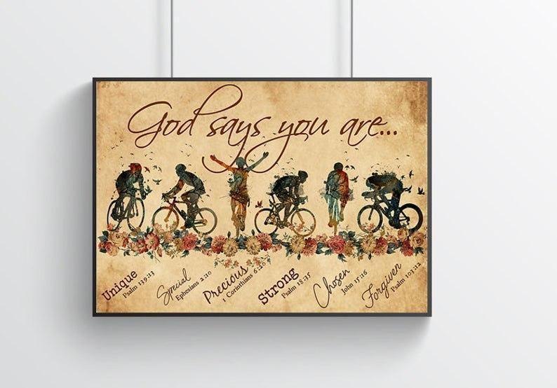 God says you are Cycling Canvas Wall Art, Canvas Home Decor