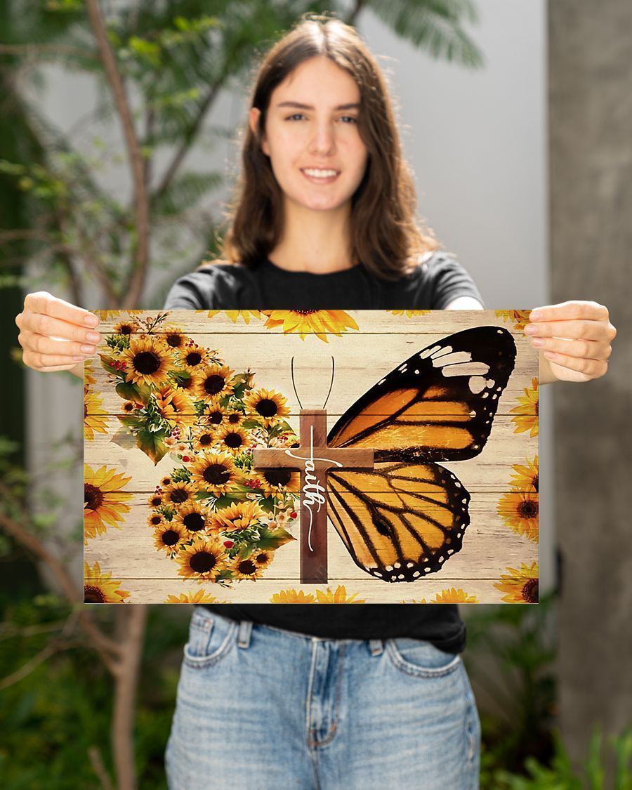 Faith Sunflower Butterflies Wall Art Prints, Wall Decor Visual Art