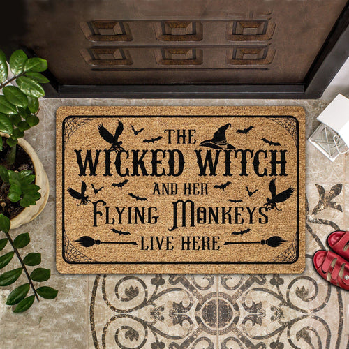 Outdoor Mat- The Wicked Witch And Her Flying Monkeys Live Here Printed Doormat Home Decor