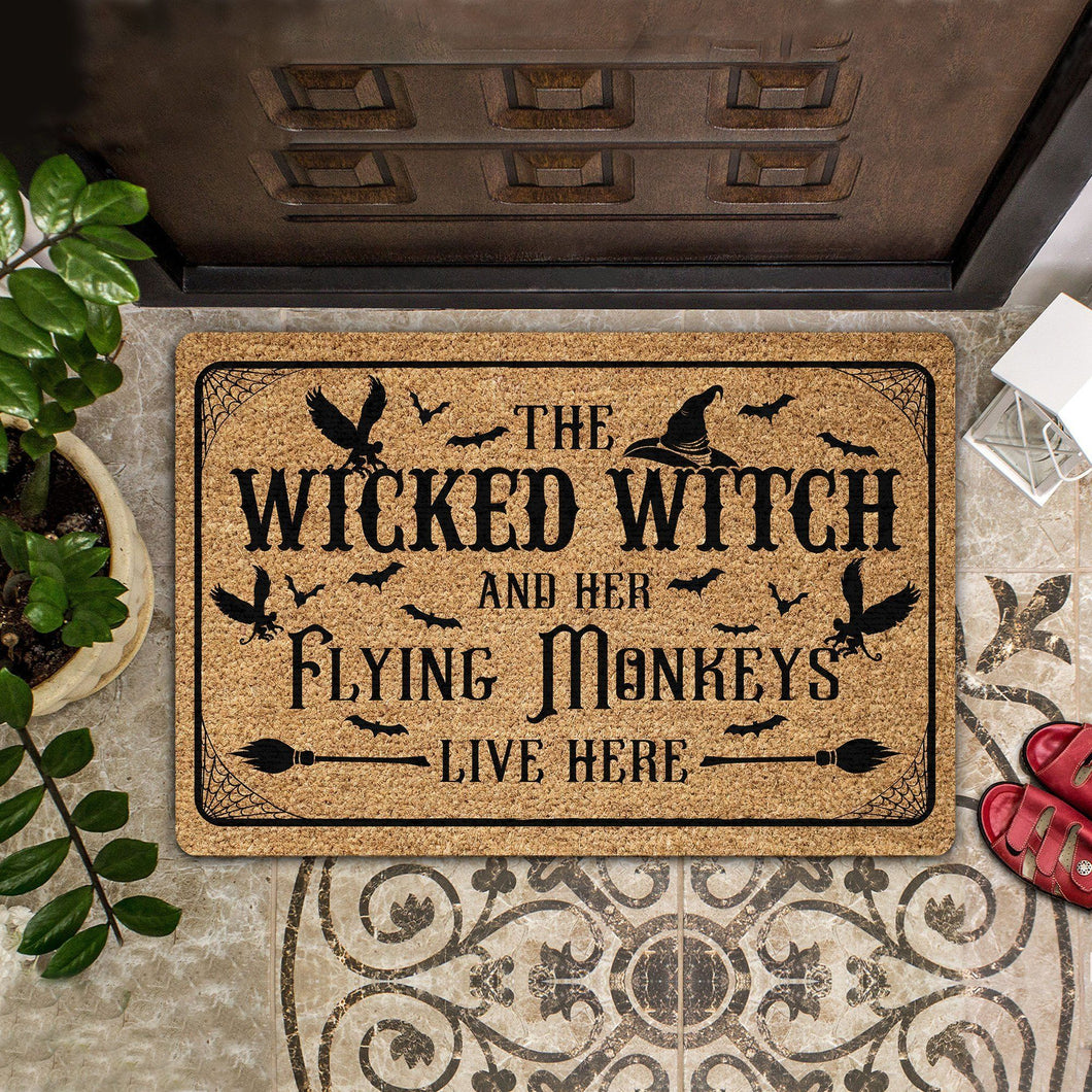 Outdoor Mat- The Wicked Witch And Her Flying Monkeys Live Here Printed Doormat Home Decor