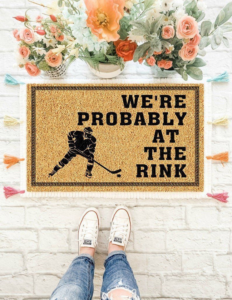 Outdoor Mat- We Are Probably At The Rink Hockey Printed Doormat Home Decor
