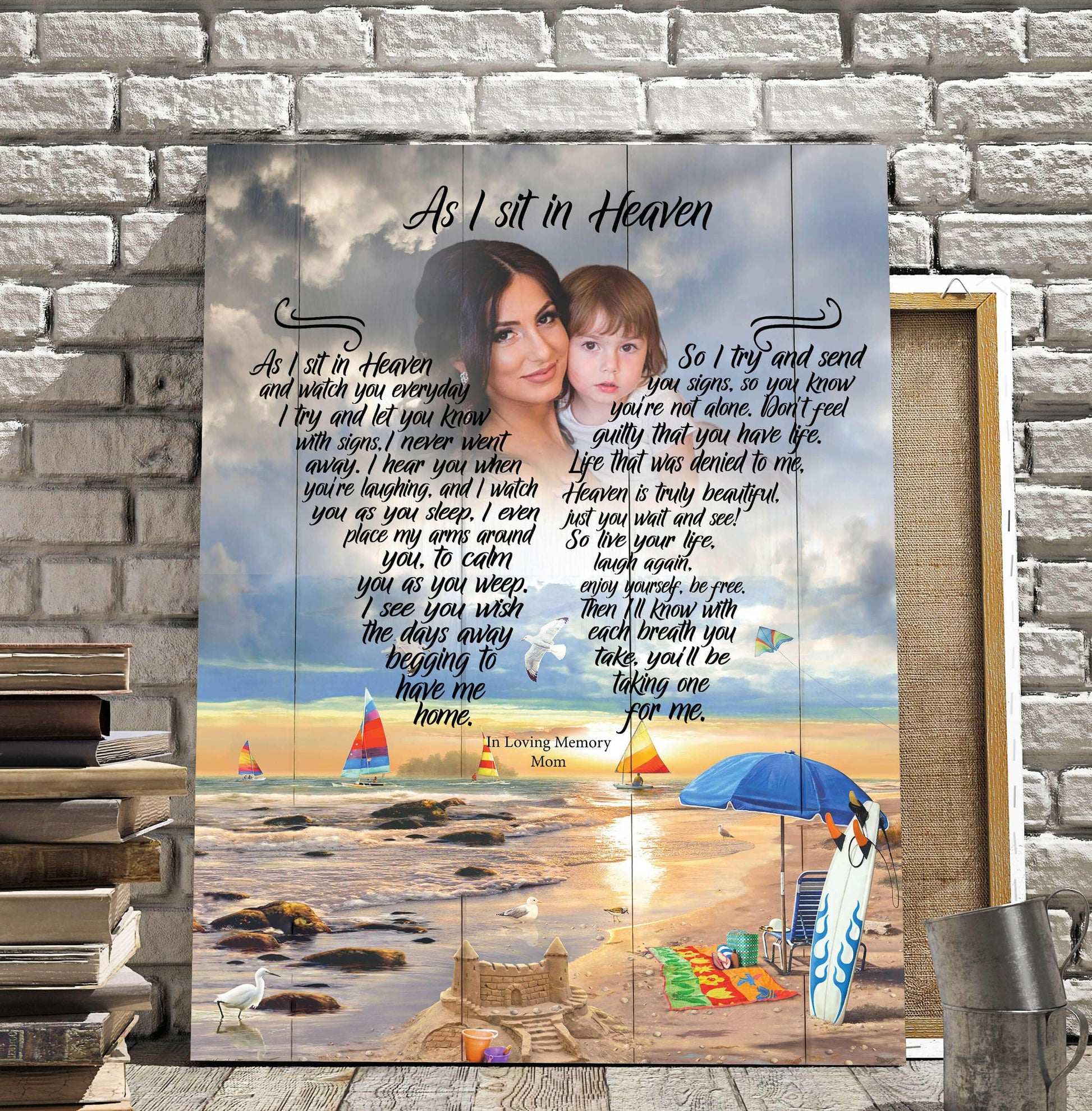 As I Sit In Heaven Sandcastles By The Sea Background, Canvas, Canvas Wall Art Gift For Family Gift for Remembrance
