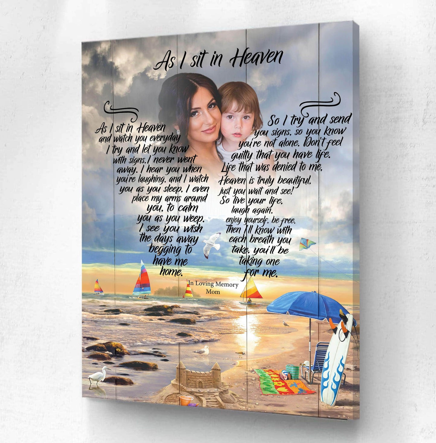 As I Sit In Heaven Sandcastles By The Sea Background, Personalized Photo Memorial Canvas, Canvas Wall Art Gift For Family Gift for Remembrance