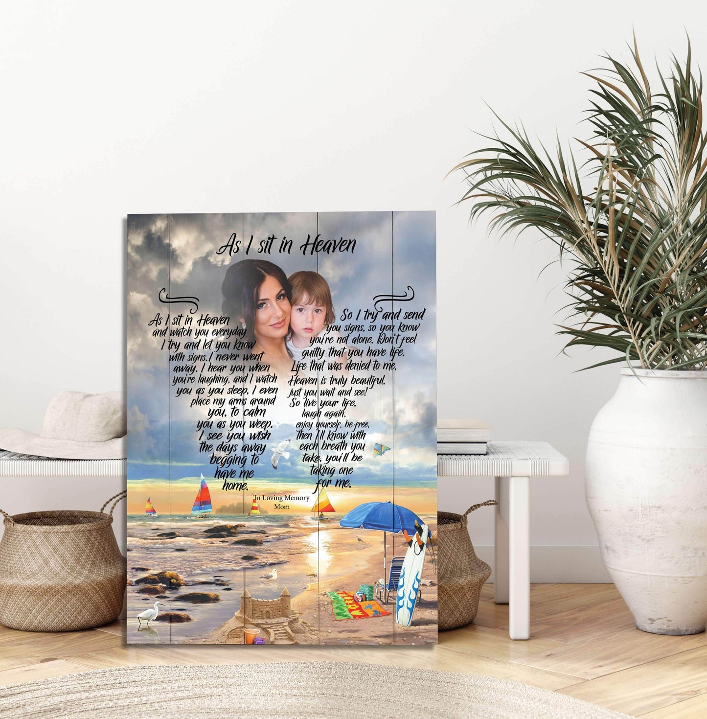 As I Sit In Heaven Sandcastles By The Sea Background, Personalized Photo Memorial Canvas, Canvas Wall Art Gift For Family Gift for Remembrance