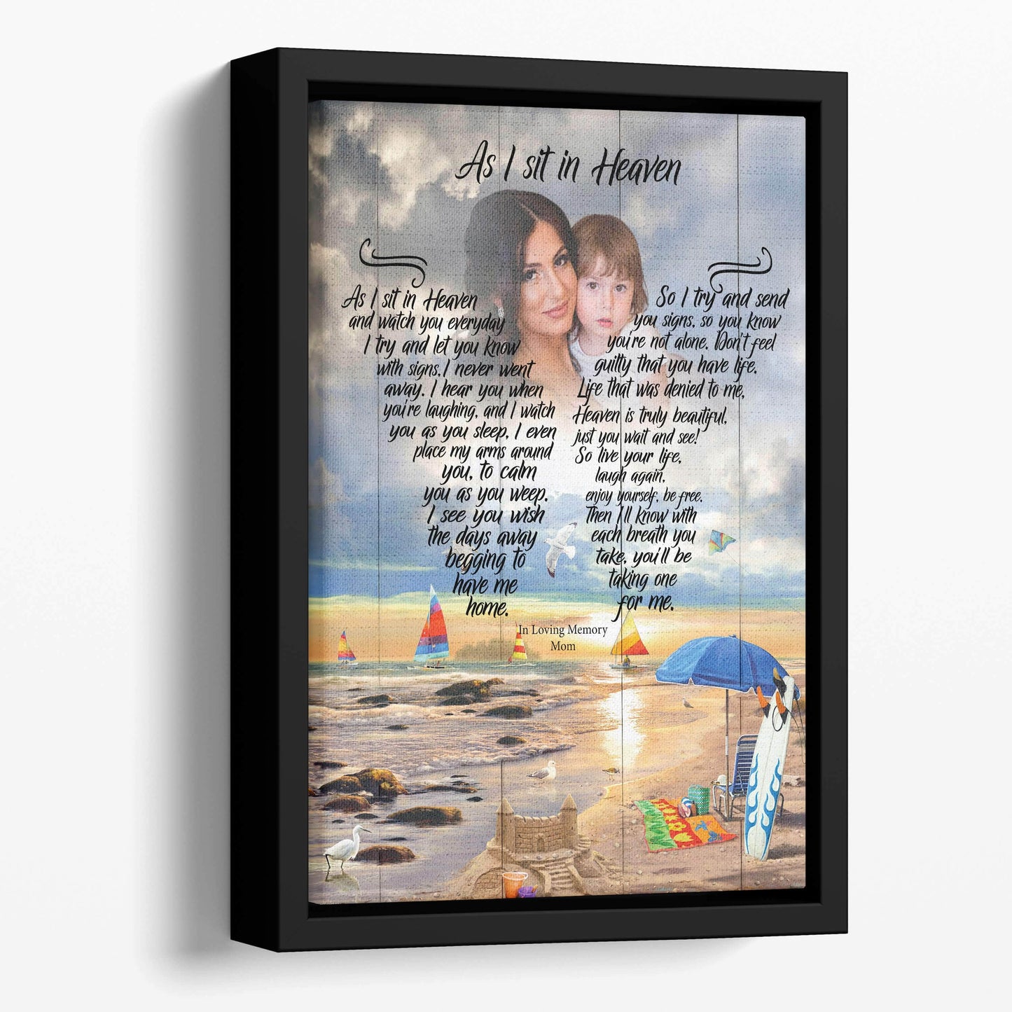 As I Sit In Heaven Sandcastles By The Sea Background, Personalized Photo Memorial Canvas, Canvas Wall Art Gift For Family Gift for Remembrance