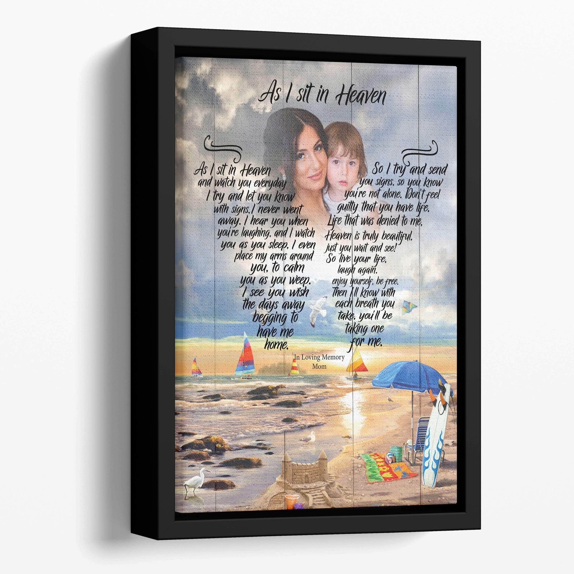 As I Sit In Heaven Sandcastles By The Sea Background, Personalized Photo Memorial Canvas, Canvas Wall Art Gift For Family Gift for Remembrance