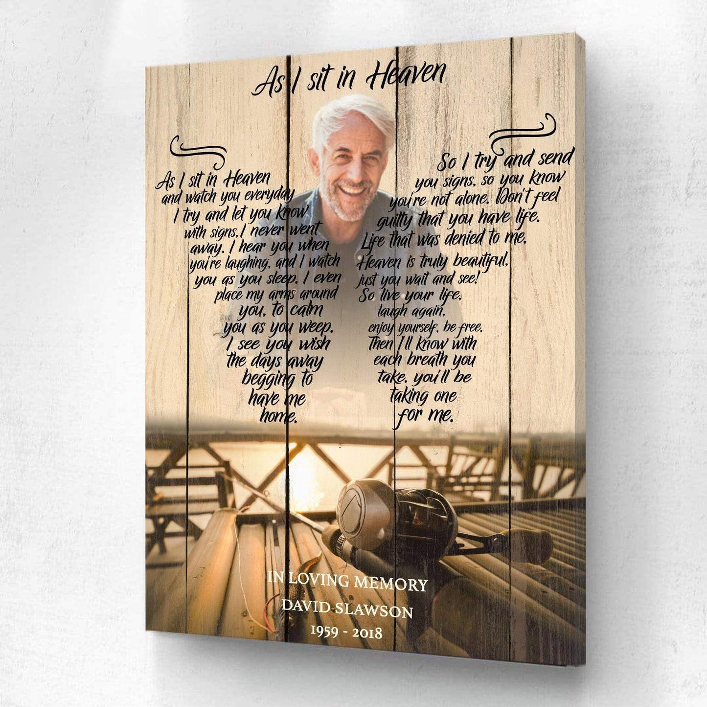 As I Sit In Heaven Fishing Background, Personalized Photo Memorial Canvas, Canvas Wall Art Gift For Family Gift for Remembrancey