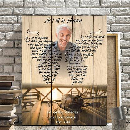 As I Sit In Heaven Fishing Background, Personalized Photo Memorial Canvas, Canvas Wall Art Gift For Family Gift for Remembrancey