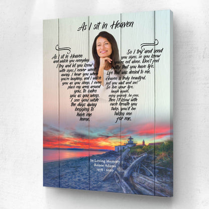 As I Sit In Heaven Livin The Dream Personalized Photo Memorial Canvas, Canvas Wall Art Gift For Family Gift for Remembrance