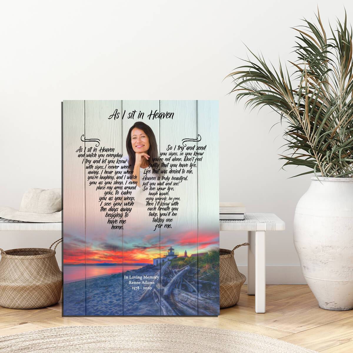 As I Sit In Heaven Livin The Dream Personalized Photo Memorial Canvas, Canvas Wall Art Gift For Family Gift for Remembrance