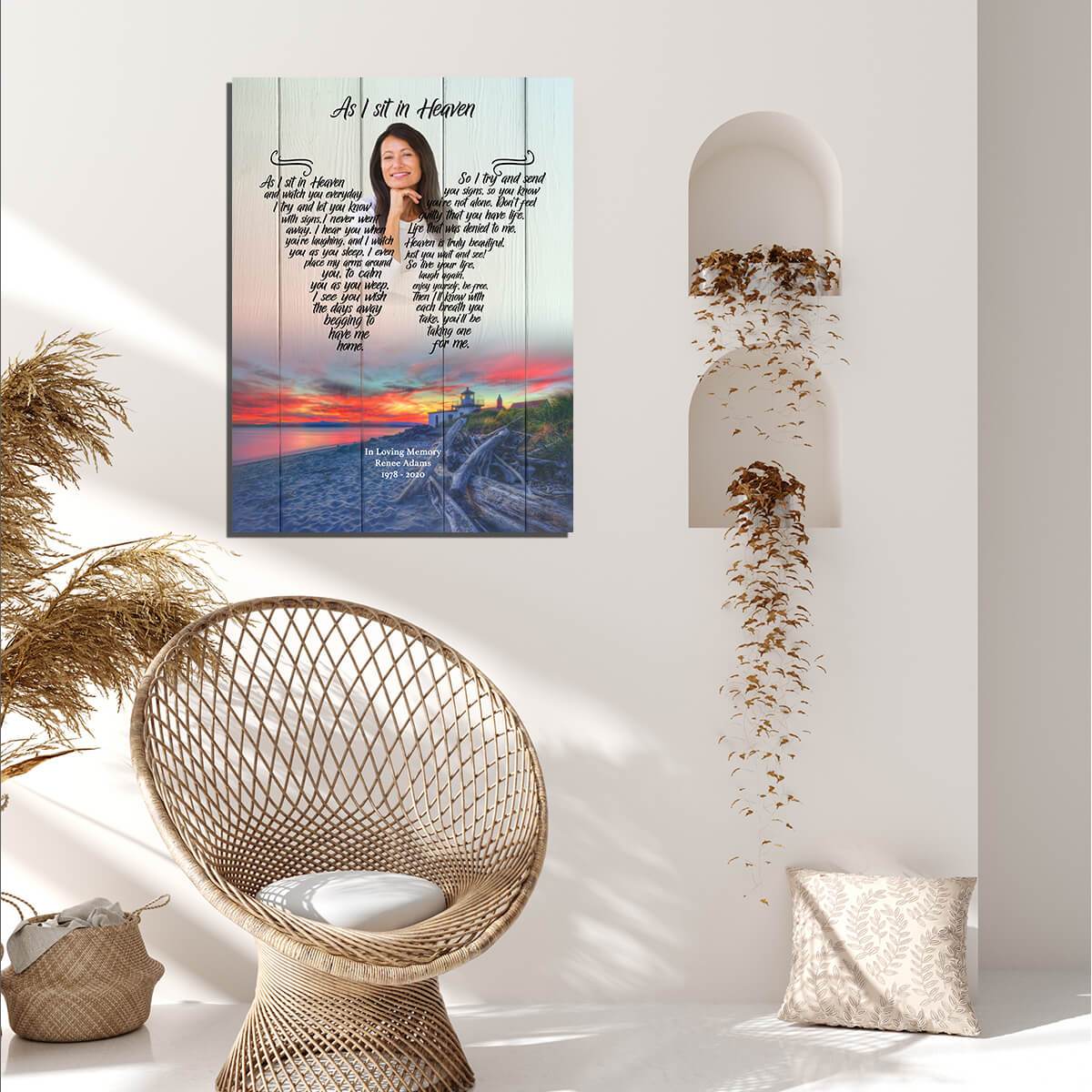 As I Sit In Heaven Livin The Dream Personalized Photo Memorial Canvas, Canvas Wall Art Gift For Family Gift for Remembrance
