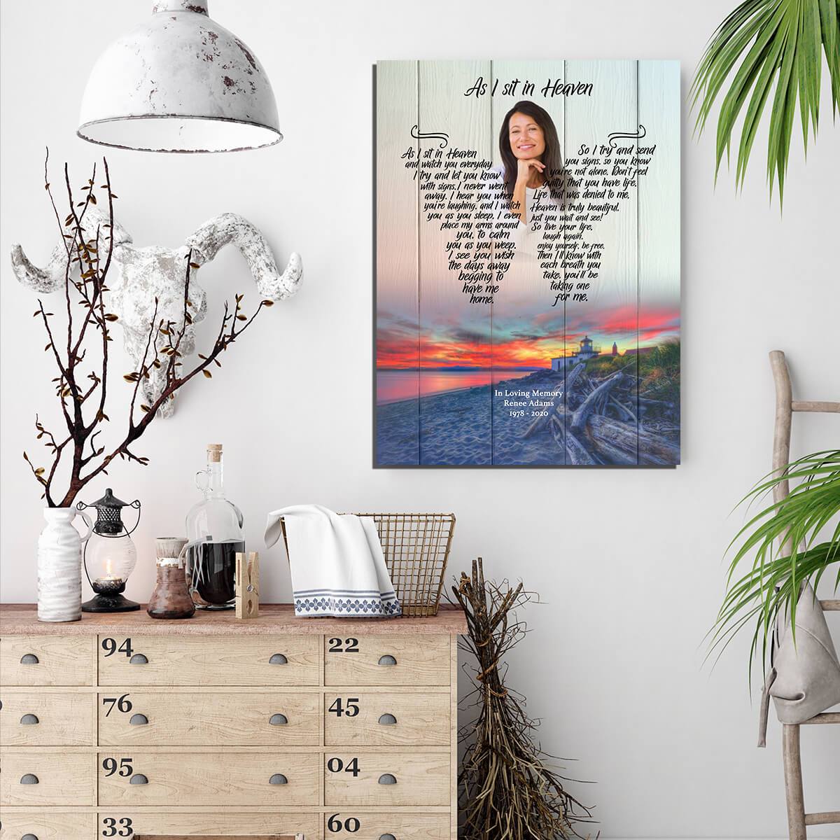 As I Sit In Heaven Livin The Dream Personalized Photo Memorial Canvas, Canvas Wall Art Gift For Family Gift for Remembrance
