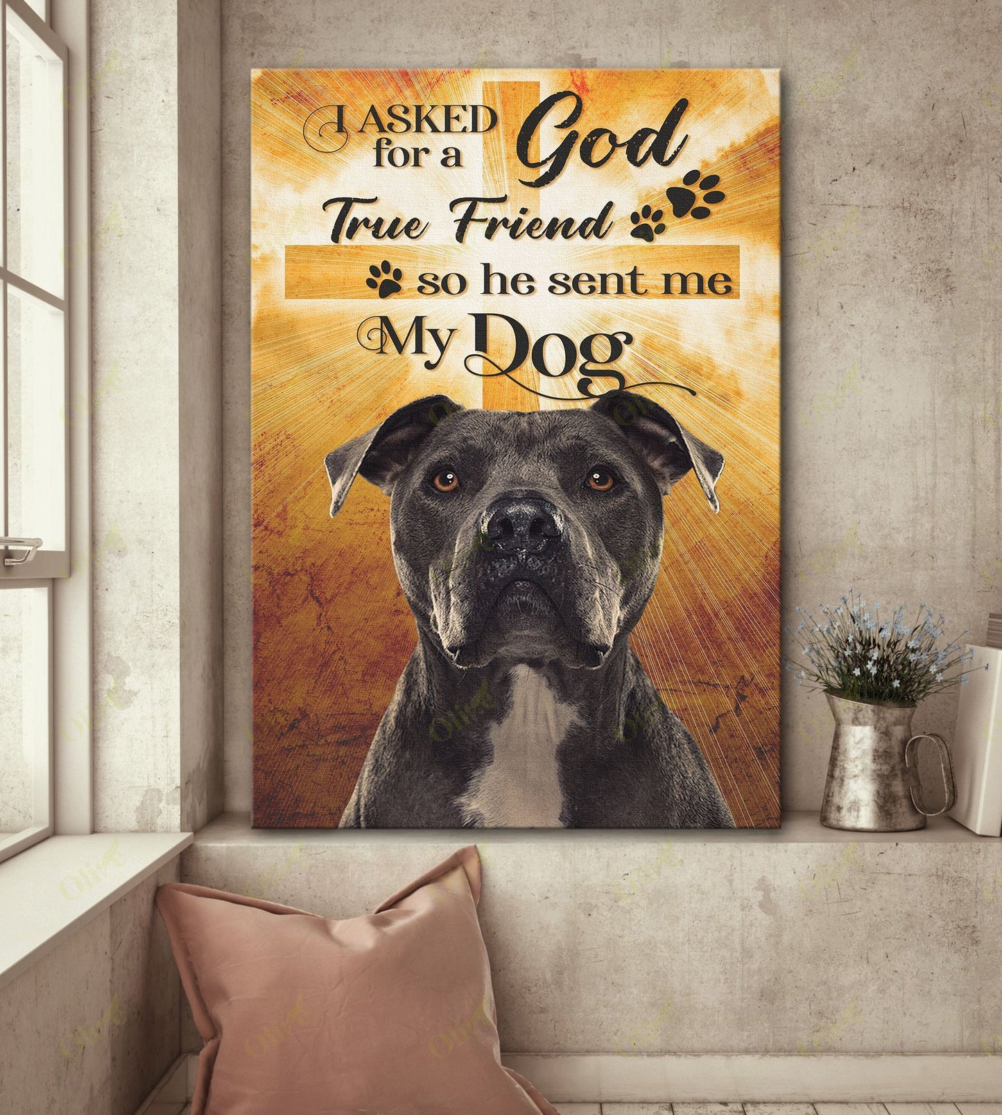 Pit Bull,God Sent Me My Dog Easter Canvas And Poster, Wall Decor Visual Art, Wall Poster, My Poster Wall