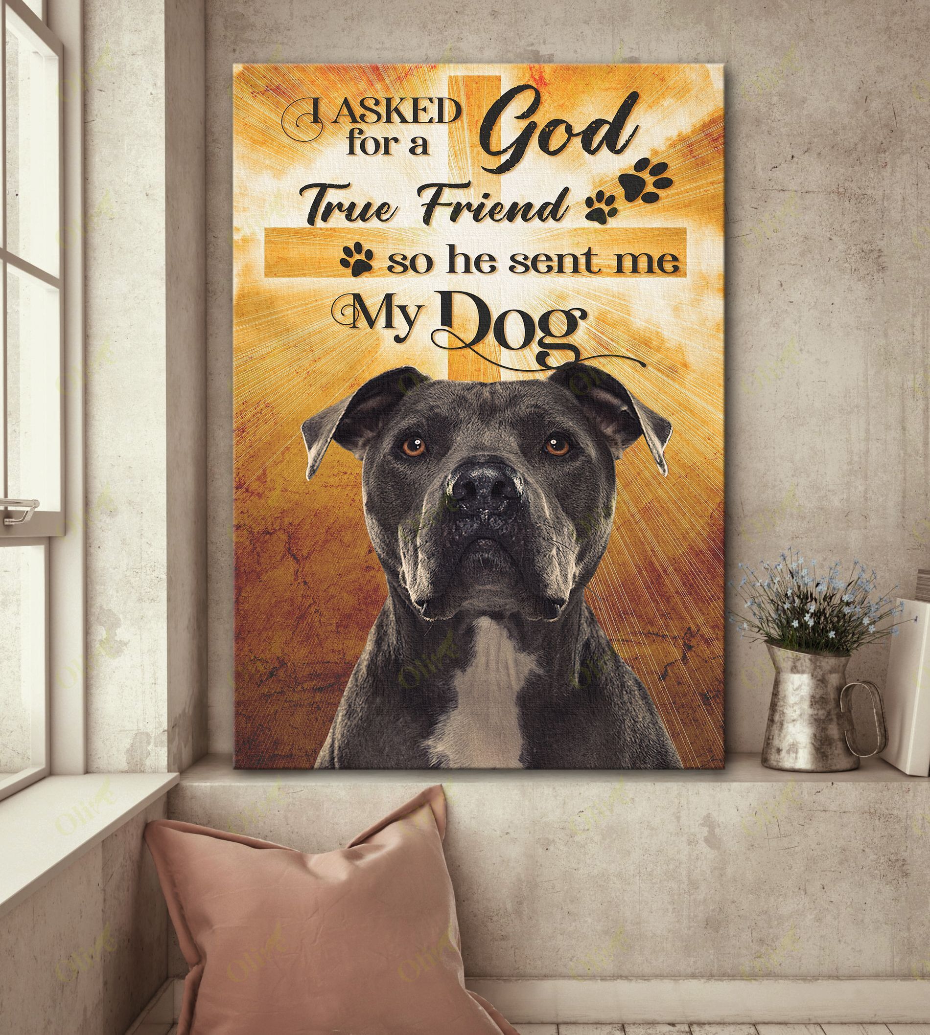 Pit Bull,God Sent Me My Dog Easter Canvas And Poster, Wall Decor Visual Art, Wall Poster, My Poster Wall