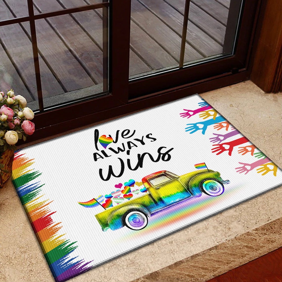 Love Always Wins LGBT Doormat Welcome Mat House Warming Gift Home Decor Funny Doormat Gift Idea For Family