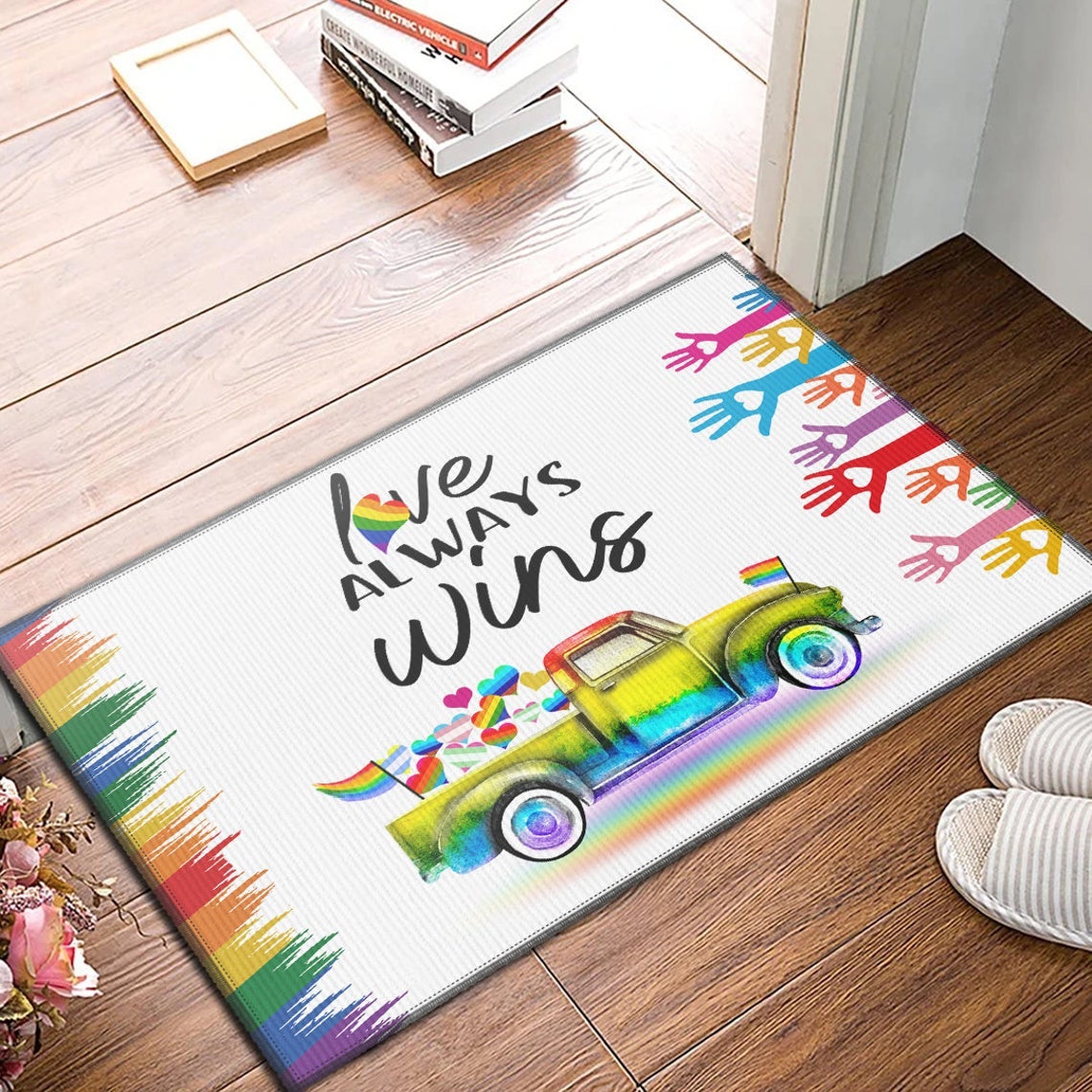 Love Always Wins LGBT Doormat Welcome Mat House Warming Gift Home Decor Funny Doormat Gift Idea For Family