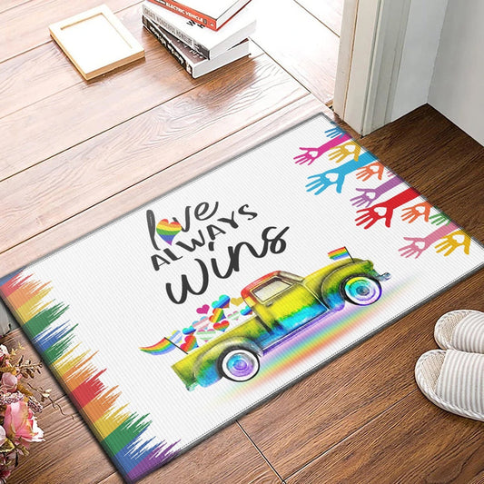Love Always Wins LGBT Doormat Welcome Mat House Warming Gift Home Decor Funny Doormat Gift Idea For Family