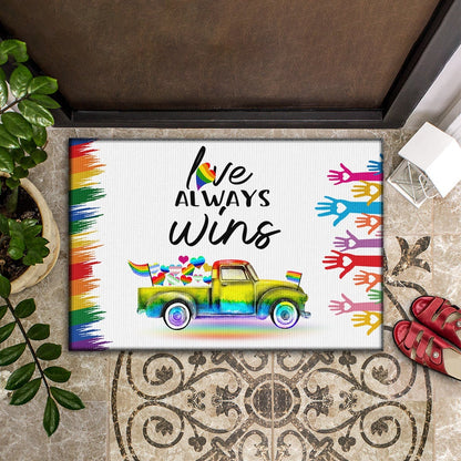 Love Always Wins LGBT Doormat Welcome Mat House Warming Gift Home Decor Funny Doormat Gift Idea For Family