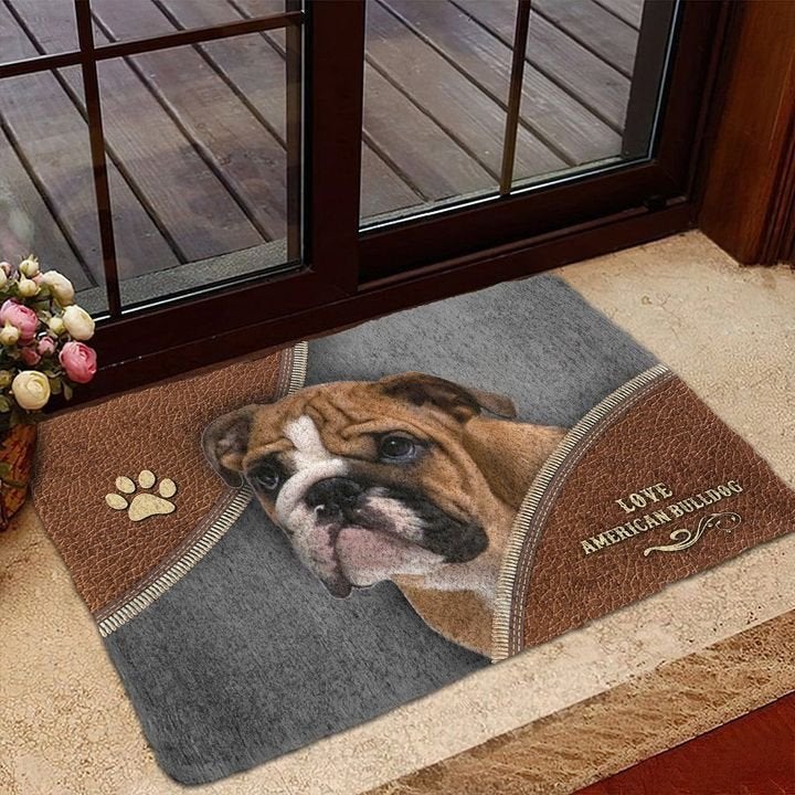 American Bulldog Doormat Welcome Mat Housewarming Gift Home Decor Funny Doormat Gift for Dog Lovers Happy Idea for Friend