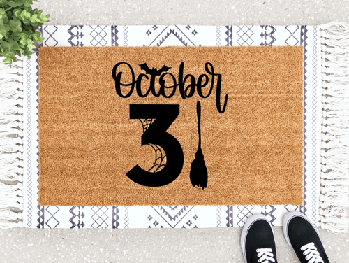 Outdoor Mat- Halloween Day October 31 With Broom Bat And Spider Web Doormat Home Decor