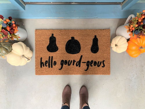 Outdoor Mat- Hello Gourd-geous Funny Pumpkins Pattern Doormat Home Decor