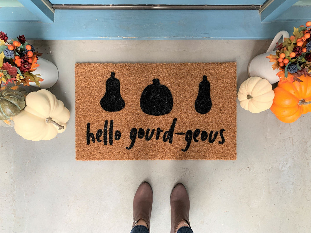 Outdoor Mat- Hello Gourd-geous Funny Pumpkins Pattern Doormat Home Decor