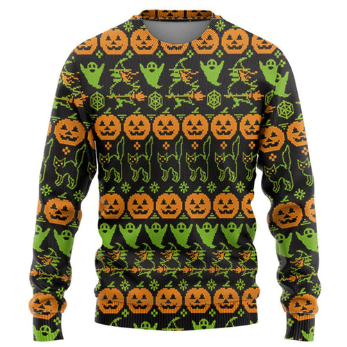 Ghost Pumpkin Blackcat Ugly Christmas Sweater 