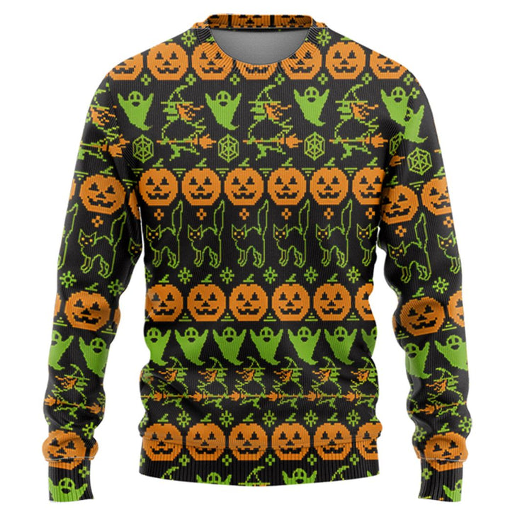 Ghost Pumpkin Blackcat Ugly Christmas Sweater 