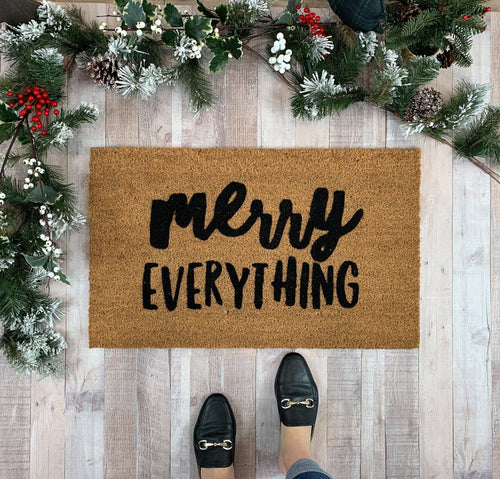 Outdoor Mat- Merry Everything Funny Holiday In Vintage Style Door Mat Home Decor