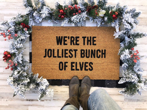 Outdoor Mat- We're The Jolliest Bunch Of Elves Vintage Style Door Mat Home Decor